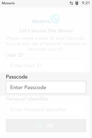 Enter passcode Moneris Desk/5000