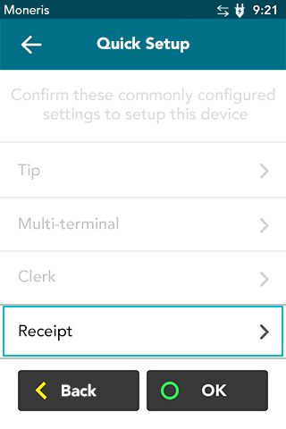 Getting to Receipt Settings on Moneris Desk/5000