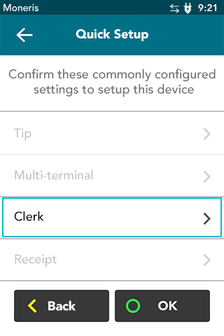 Quick Setup for Clerk Settings on Moneris Desk/5000