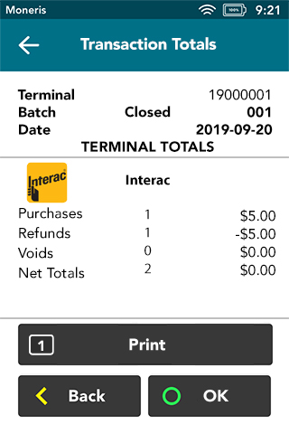 Printing Totals for Moneris Desk/5000