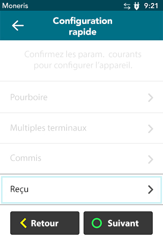 Se rendre aux paramètres de reçu sur le terminal Desk/5000 de Moneris