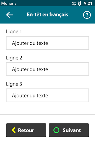 Paramètres de l’en-tête du reçu sur le terminal Desk/5000 de Moneris