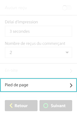 Options du pied du reçu sur le terminal Desk/5000 de Moneris
