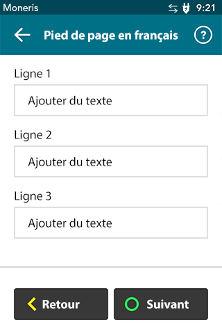 Paramètres du pied du reçu sur le terminal Desk/5000 de Moneris