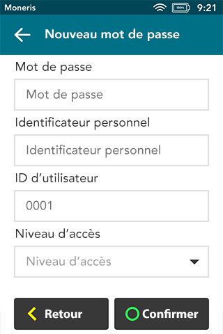 Niveaux d’accès des paramètres de sécurité du terminal Desk/5000 de Moneris