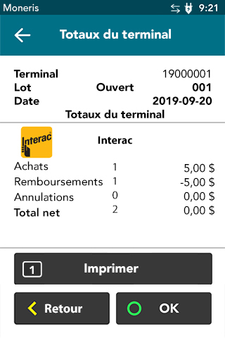 Imprimer les rapports sur les totaux du terminal Desk/5000 de Moneris