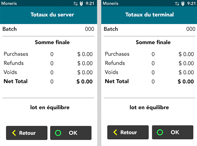 Comparer les rapports sur les totaux de fin de journée sur le terminal Desk/5000 de Moneris