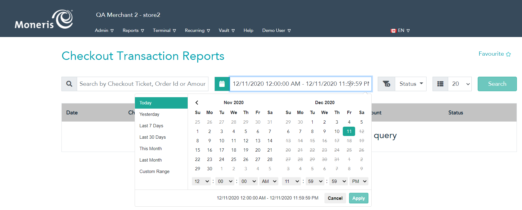 Use the calendar feature in the Custom Range to enter a date range for the report.