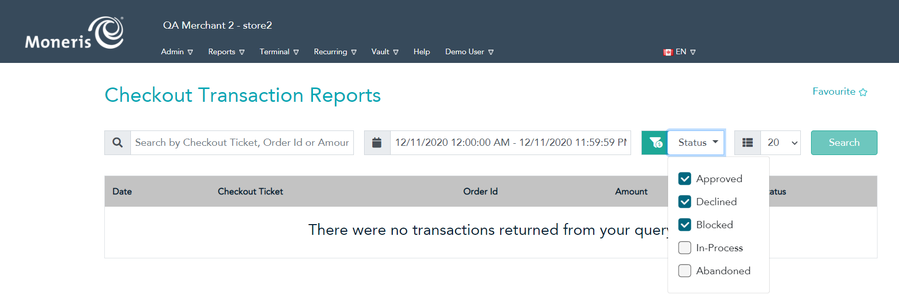 Use the Status filter to select transactions you wish to review.