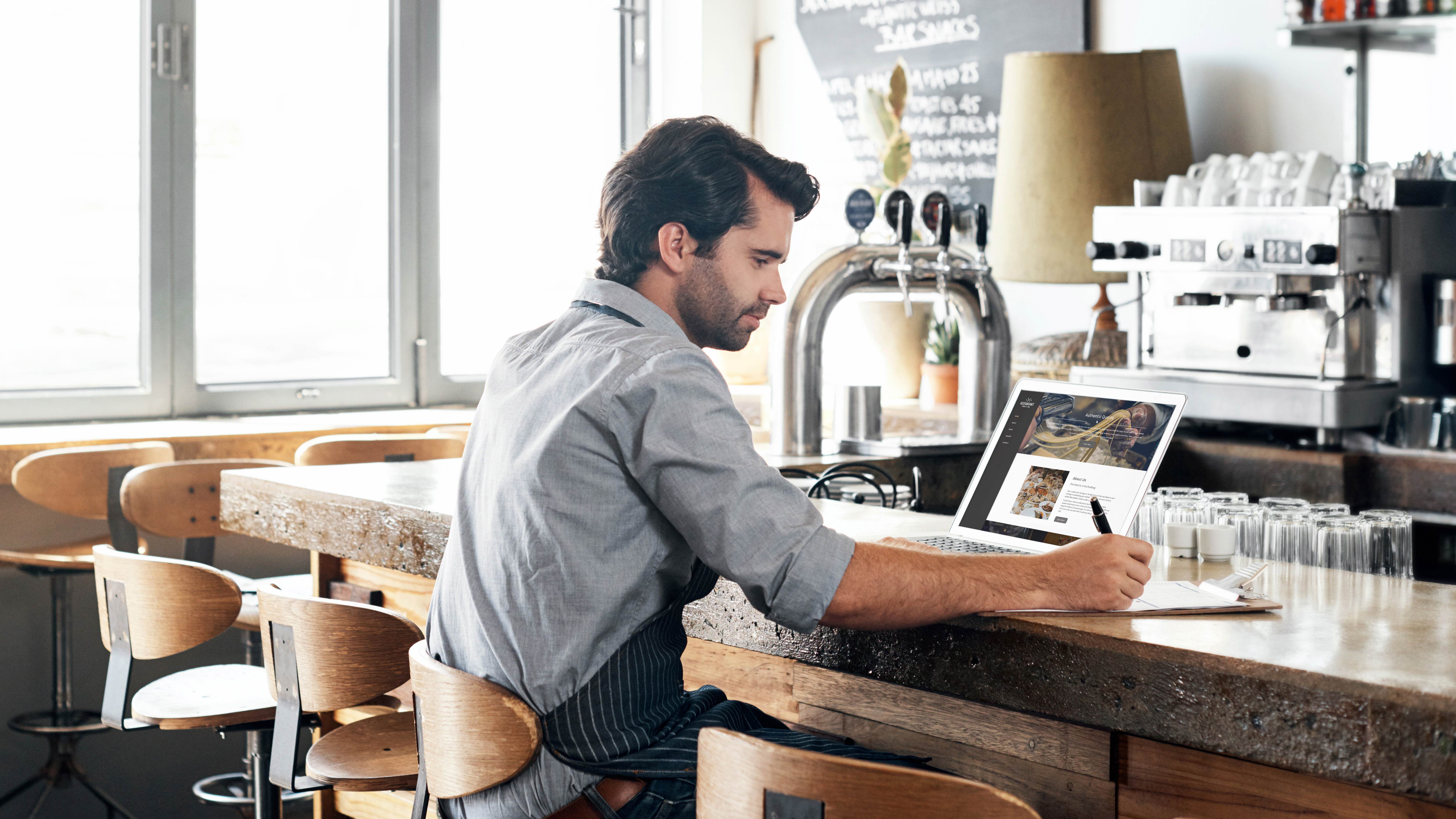 Working at bar planning strategies for expanding business