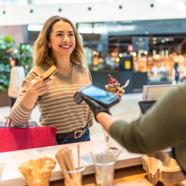 Customer shopping with a card