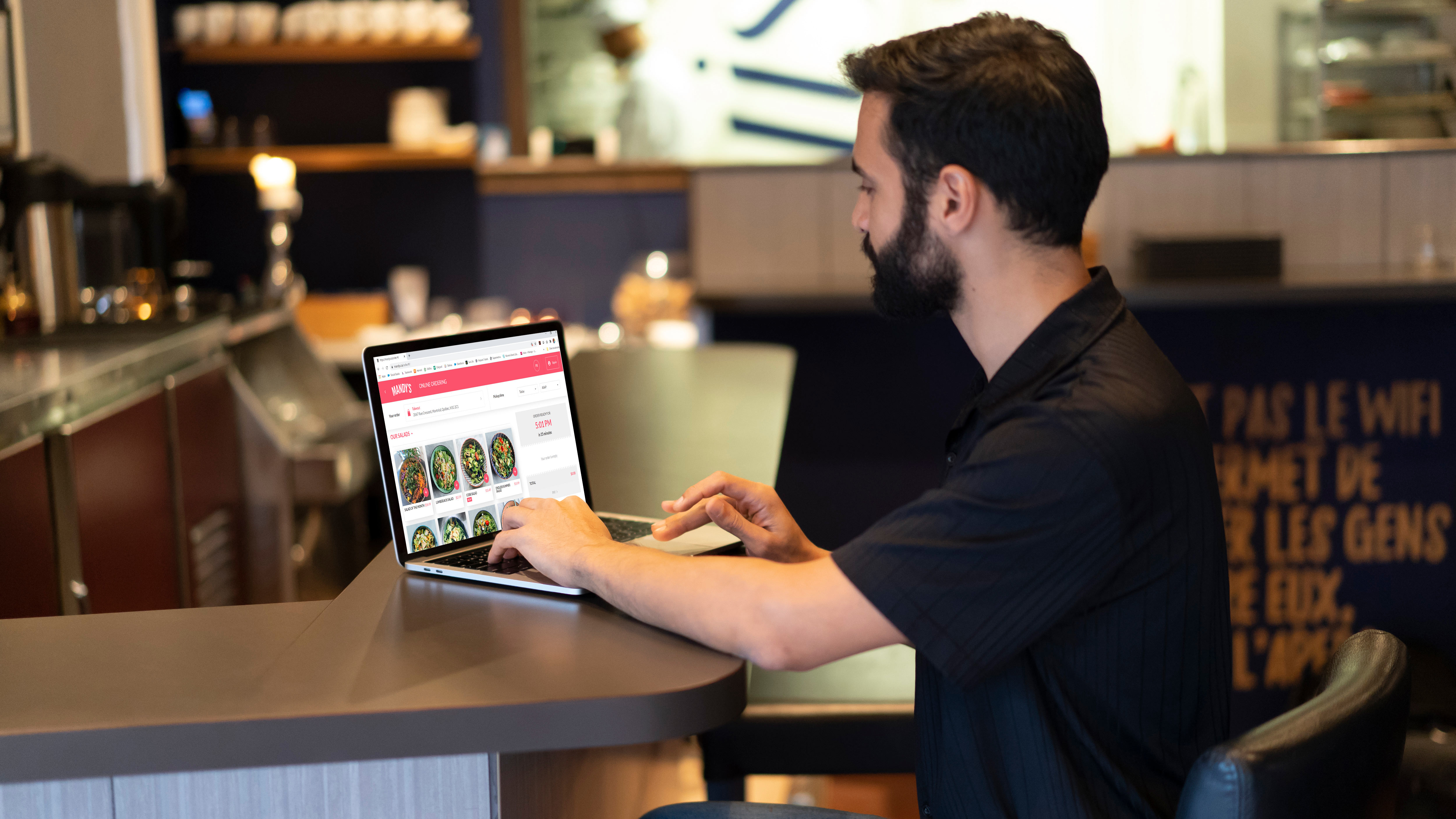 On laptop in restaurant