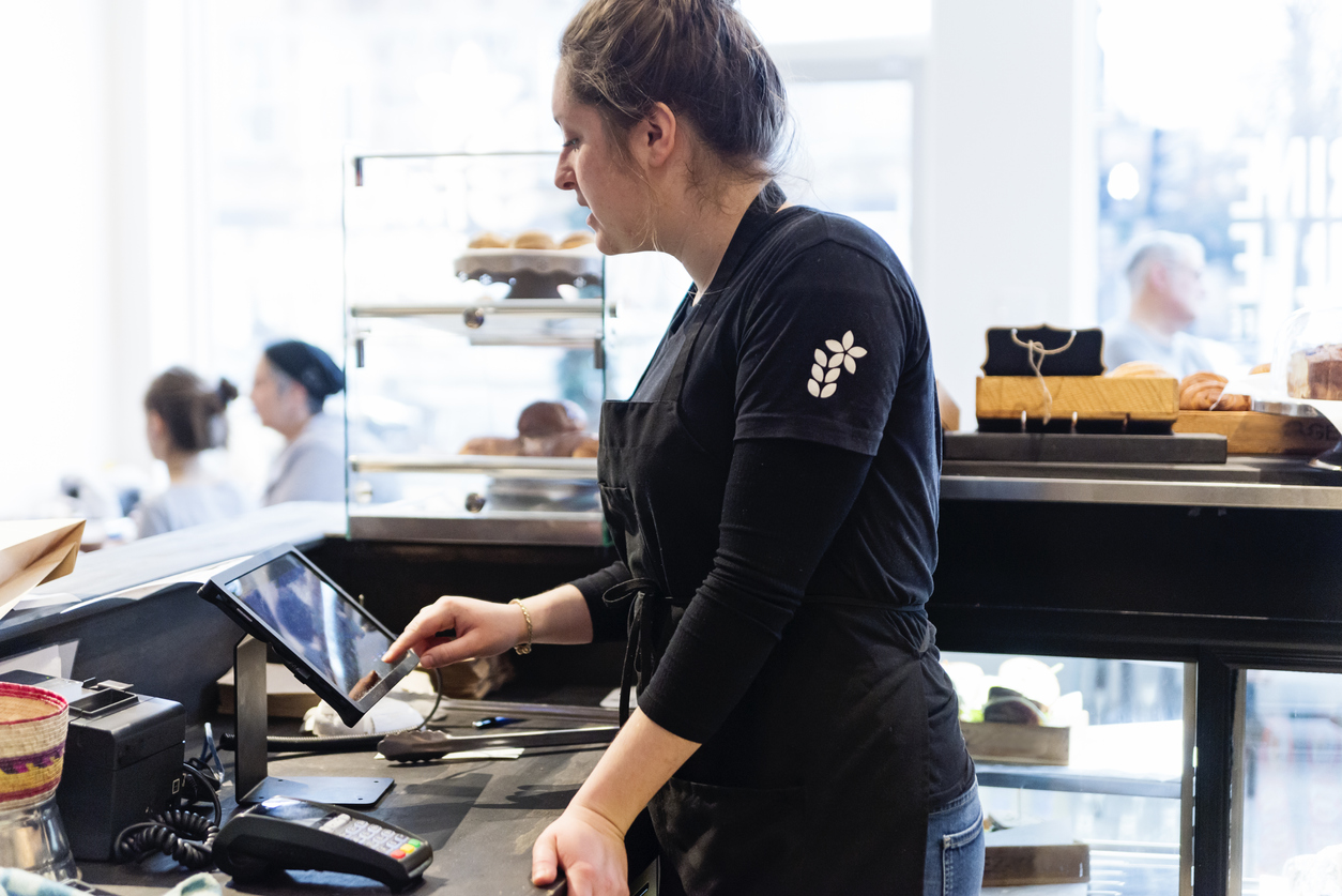 Working at a cash register 