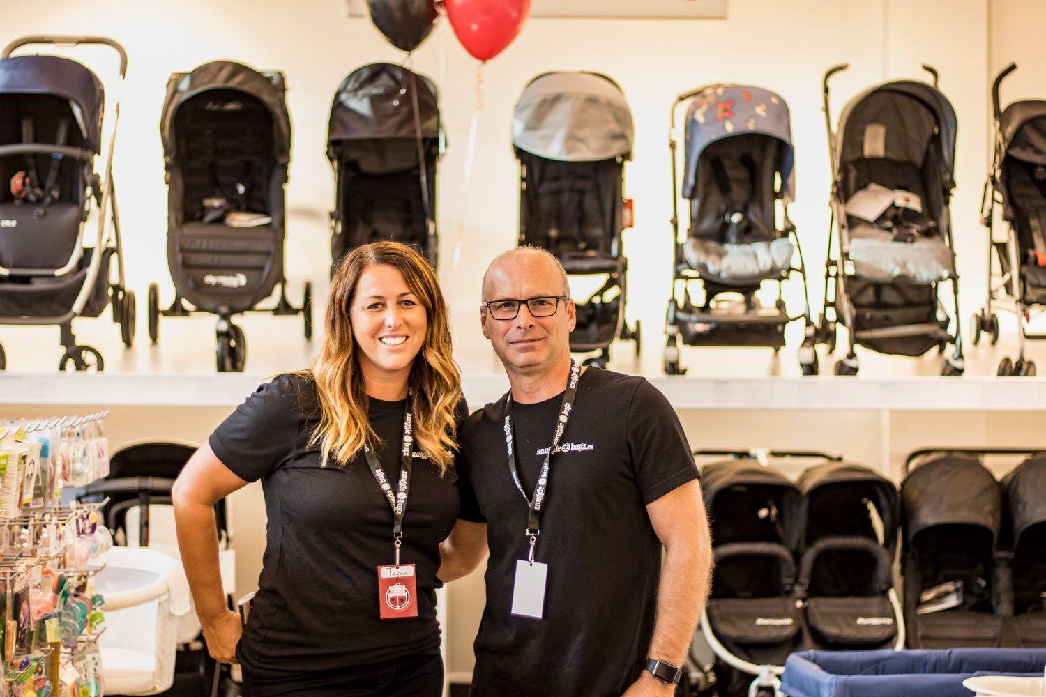 Strollers in the background