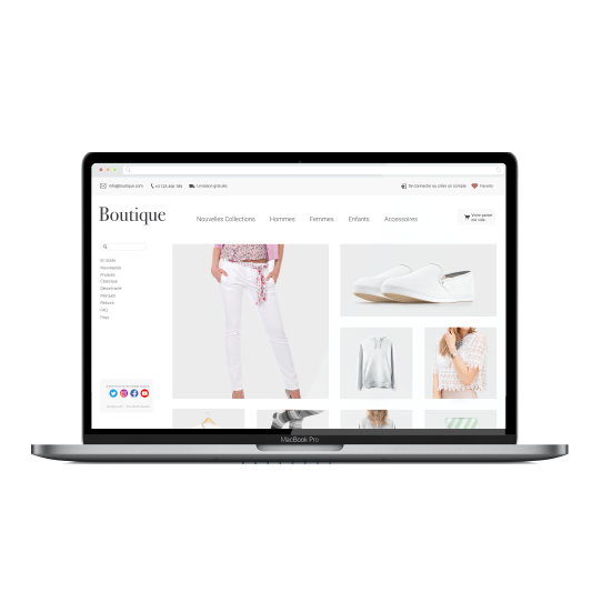 Ordinateur portable affichant une boutique de vêtements en ligne, illustrant le commerce électronique et les solutions de paiement en ligne.