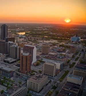 Aerial view of Winnipeg, Manitoba, during summer.