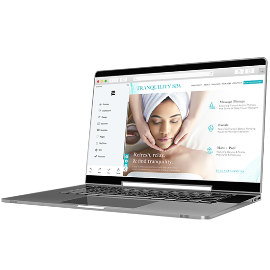 A laptop displays the ecommerce website for a wellness clinic powered by Moneris Online