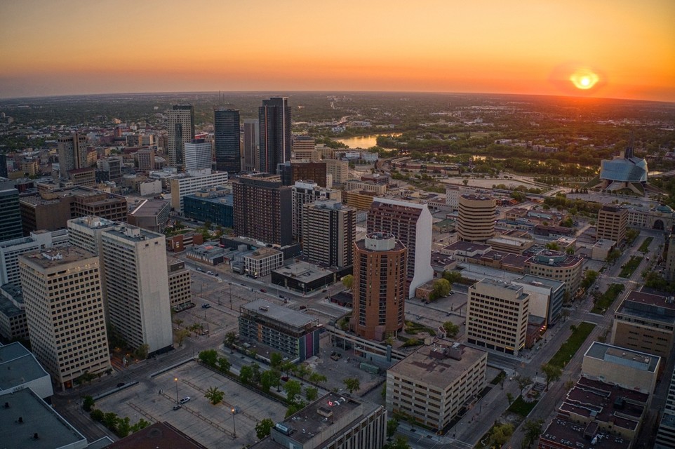 Aerial view of Winnipeg, Manitoba, during summer.