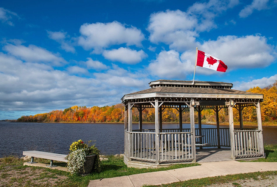 shelter on the lakefront with a Canadian flag