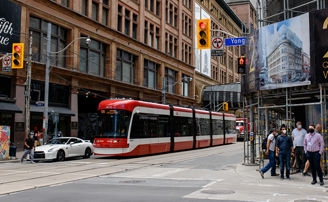 Streetcar on Yonge Street in downtown Toronto