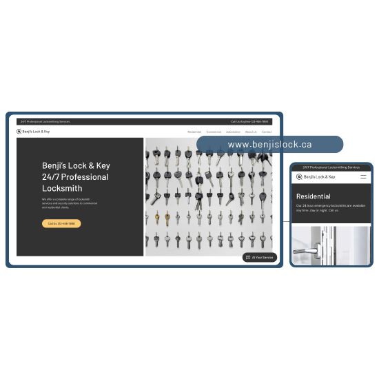 Online payment processing for trades: a laptop shows a trades website built using Moneris Online and Wix website templates.