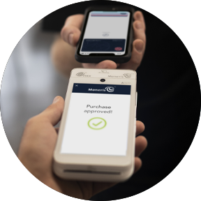A mobile transaction being processed on a Moneris Go device