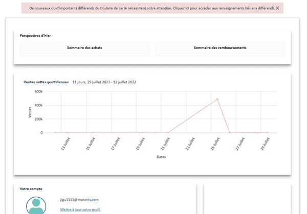 Un message s’affiche au haut de l’écran d’avis sur la page d’accueil dans Marchand Direct indiquant que des différends nécessitent votre attention.