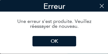 La fenêtre contextuelle Erreur indique qu’une erreur est survenue.