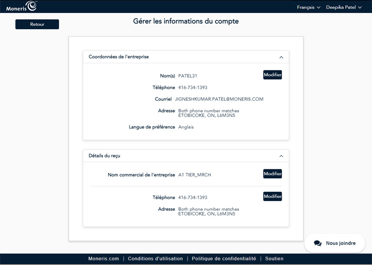 L'écran Gérer les informations du compte L'écran Gérer les informations du compte affiche des informations sur votre compte.