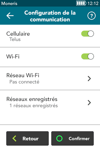 Parametres de communication avec cellulaire et Wi-Fi