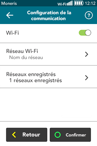 Config de la communication affichant les parametres Wi-Fi