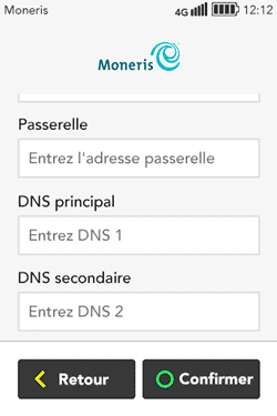 Continuation des champs à remplir pour adressage IP statique