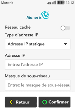 Champs à remplir pour adressage IP statique