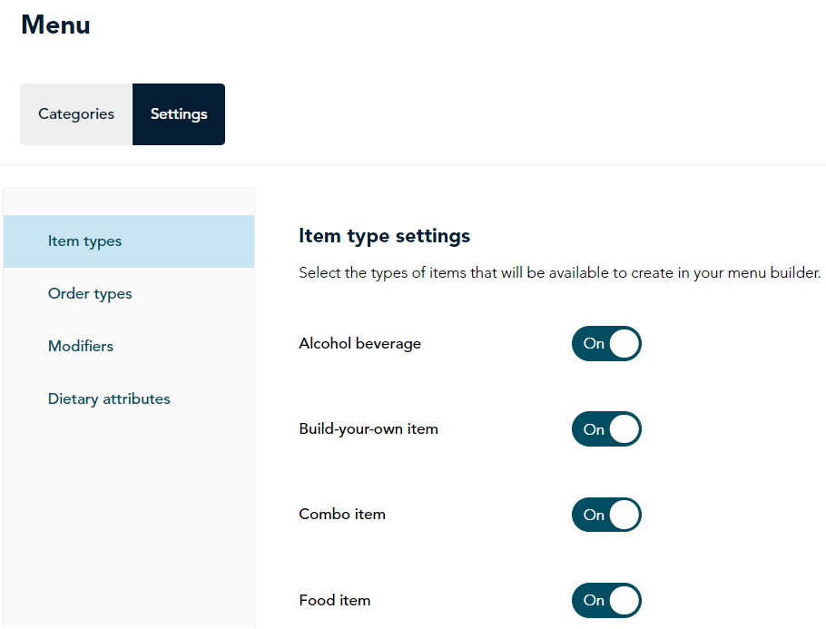 item type settings