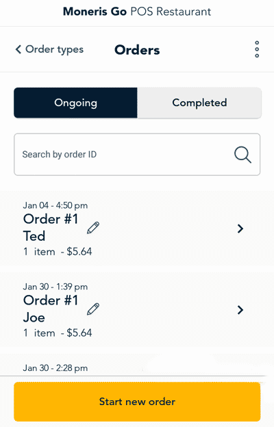 Orders screen