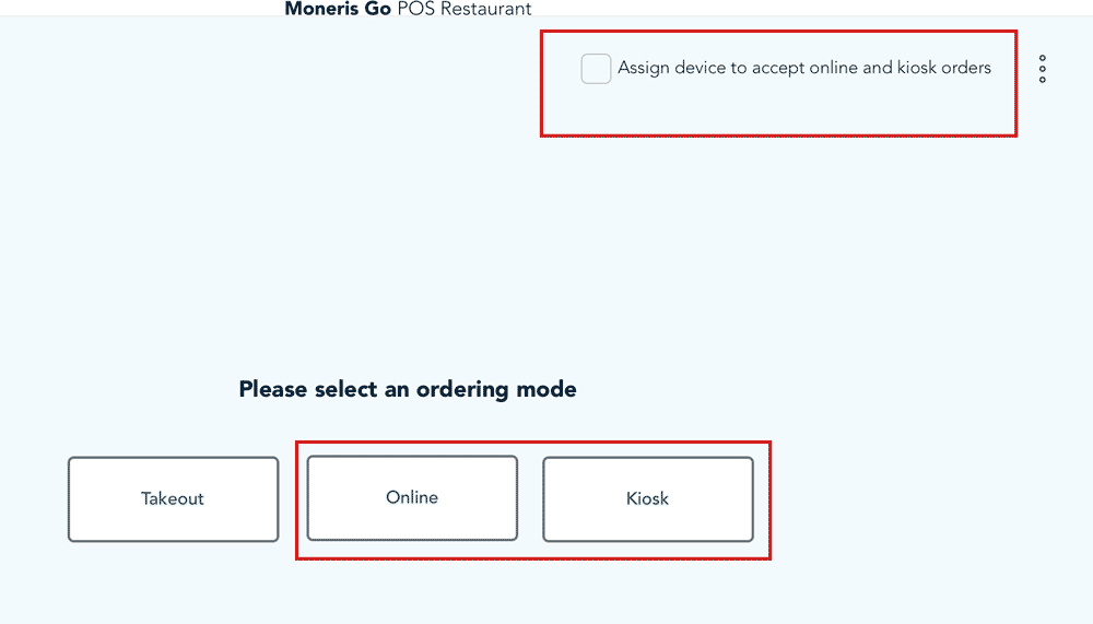 ordering mode screen