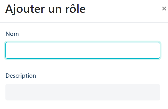 panneau pour ajouter un role
