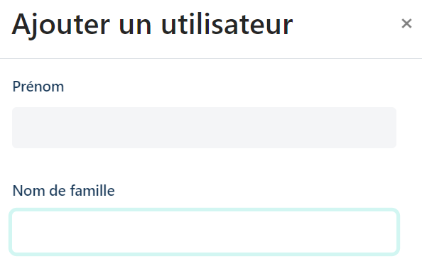 panneau pour ajouter un utilisateur
