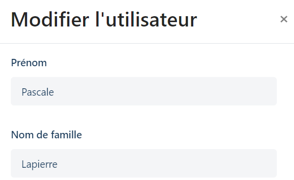 volet pour Modifier utilisateur