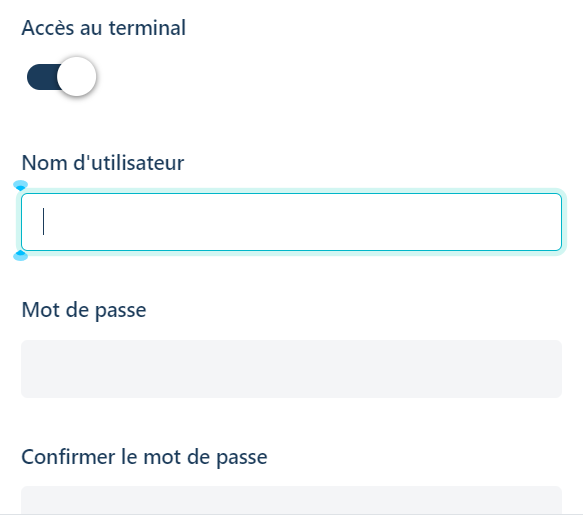 champs pour acces au terminal