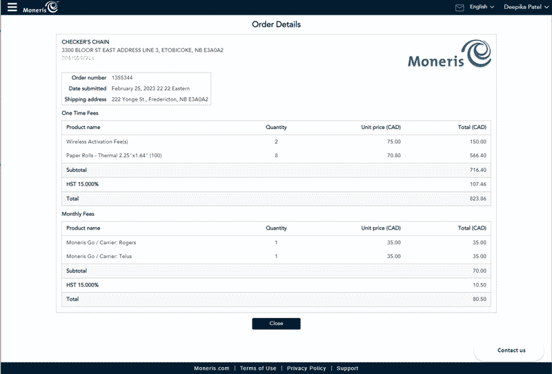 Order Details Screen shows the details of your order. as an invoice.