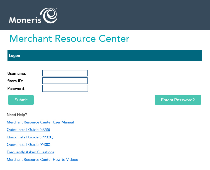 The main Merchant Resource Center logon page